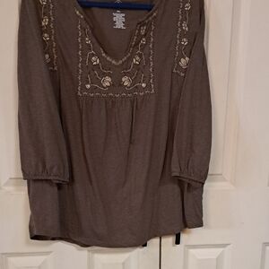 St John's Bay Embroidered Brown Women's Top